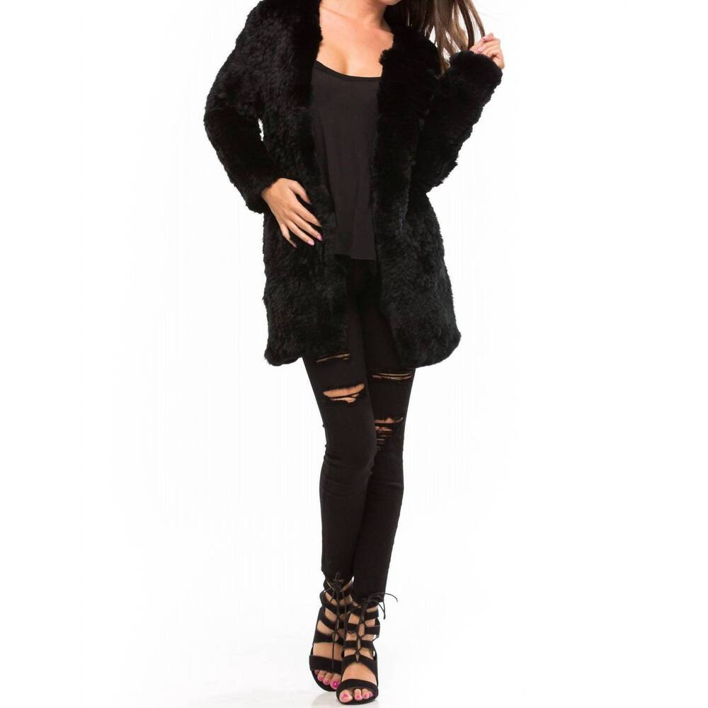 NEW H BRAND huxley rabbit fur jacket in black